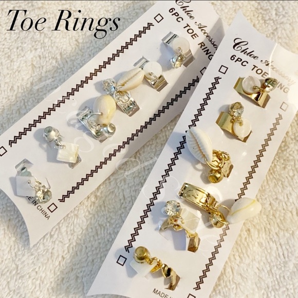 Silver 6-Piece Adjustable Sea Shell Toe Ring Set - Picture 10 of 11